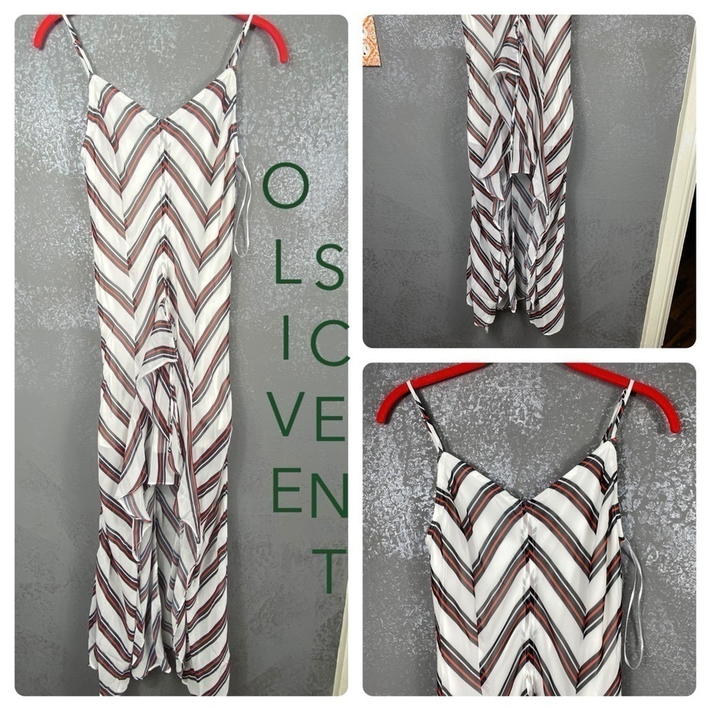 Olive Scent striped ruffle high low dress